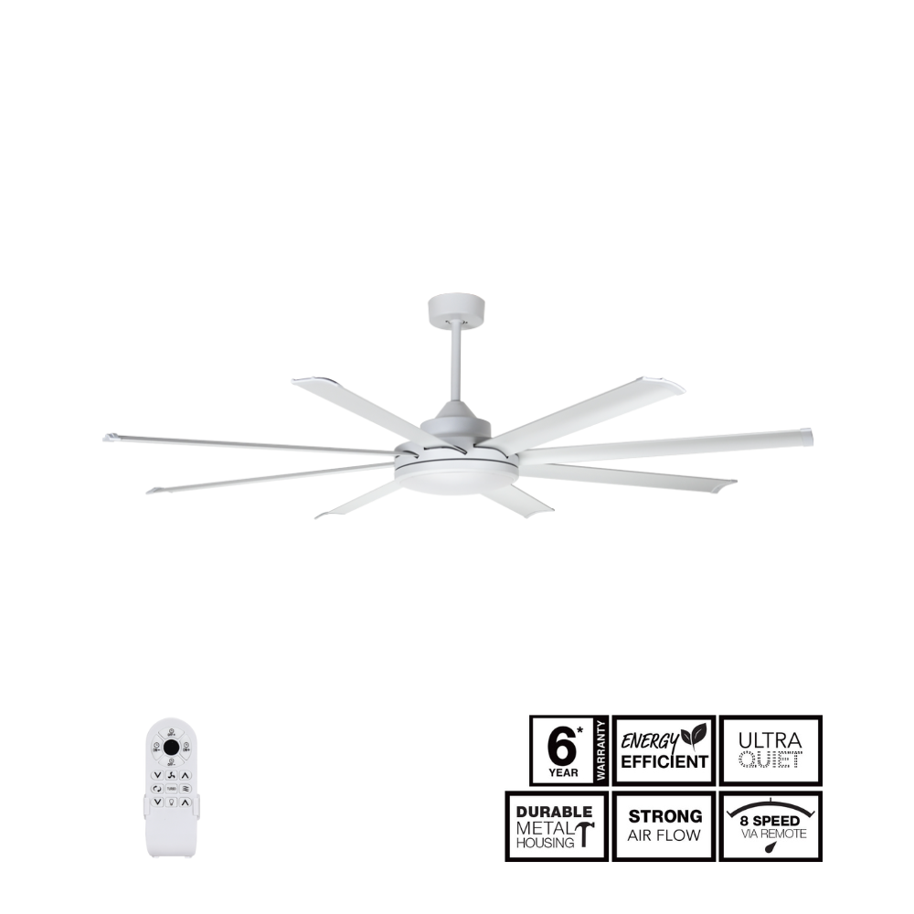 Fantech Atmos DC 8 Blade Ceiling Fan - 2330MM (92" Inch) | White | 8 Speed Remote Control
