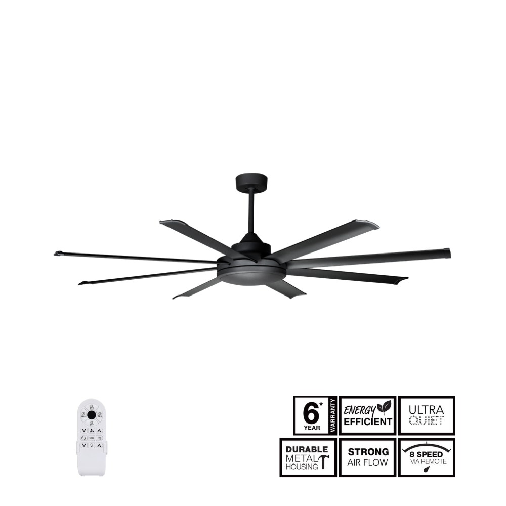 Fantech Atmos DC 8 Blade Ceiling Fan - 2340MM (92" Inch) | Black | 8 Speed Remote Control