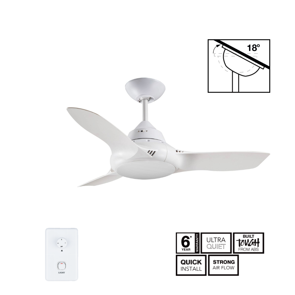 Fantech Flair AC 3 Blade Ceiling Fan - 900MM (36" Inch) | White | 3 Speed Wall Controller Included