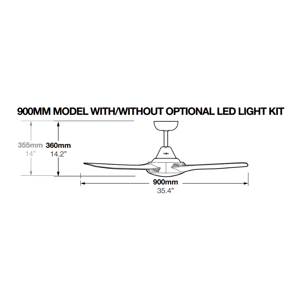 Fantech Flair DC 3 Blade Ceiling Fan - 900MM (36" Inch) | Black | w/ Wall Switch & Remote Control