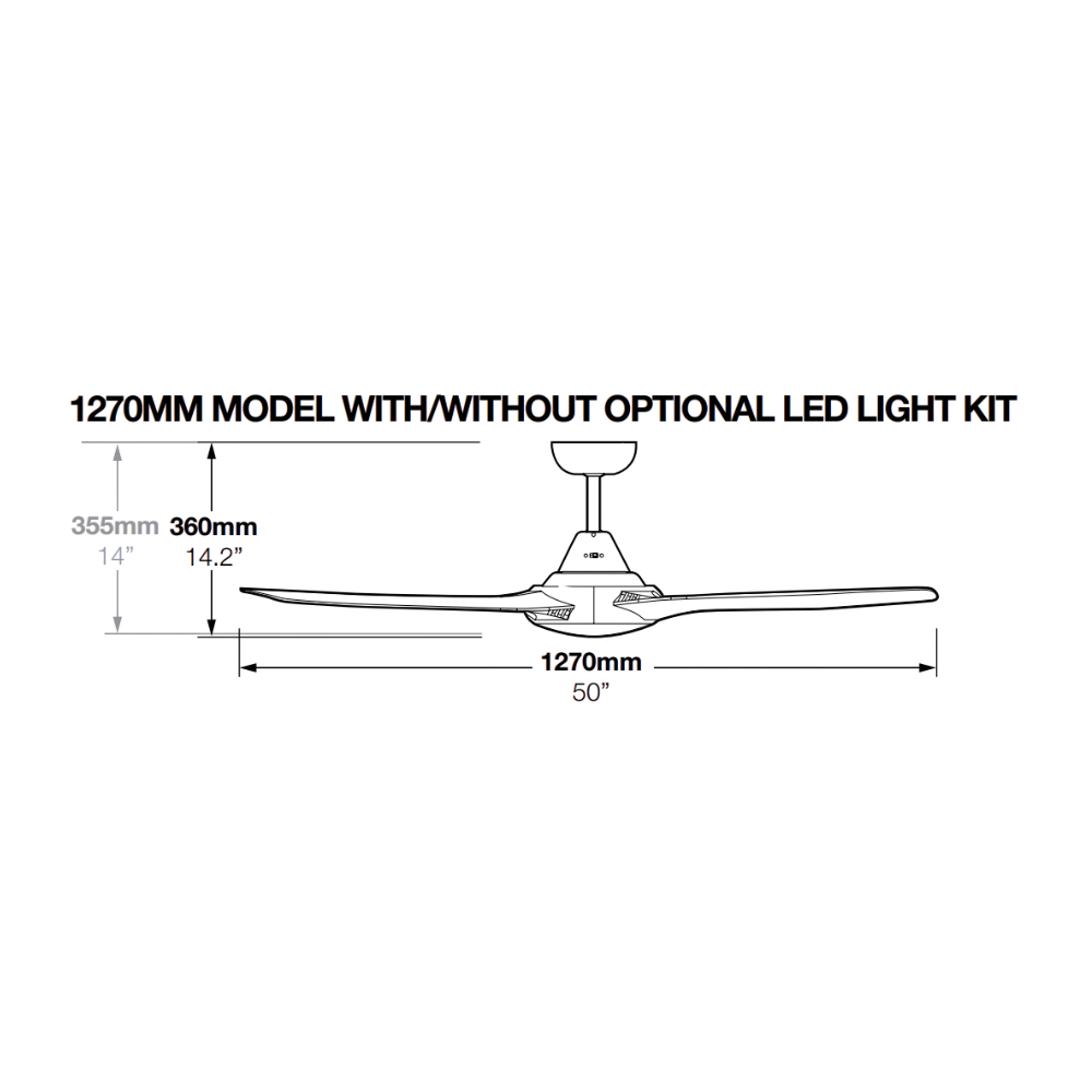 Fantech Flair DC 3 Blade Ceiling Fan - 1270MM (50" Inch) | Black | w/ Wall Switch & Remote Control