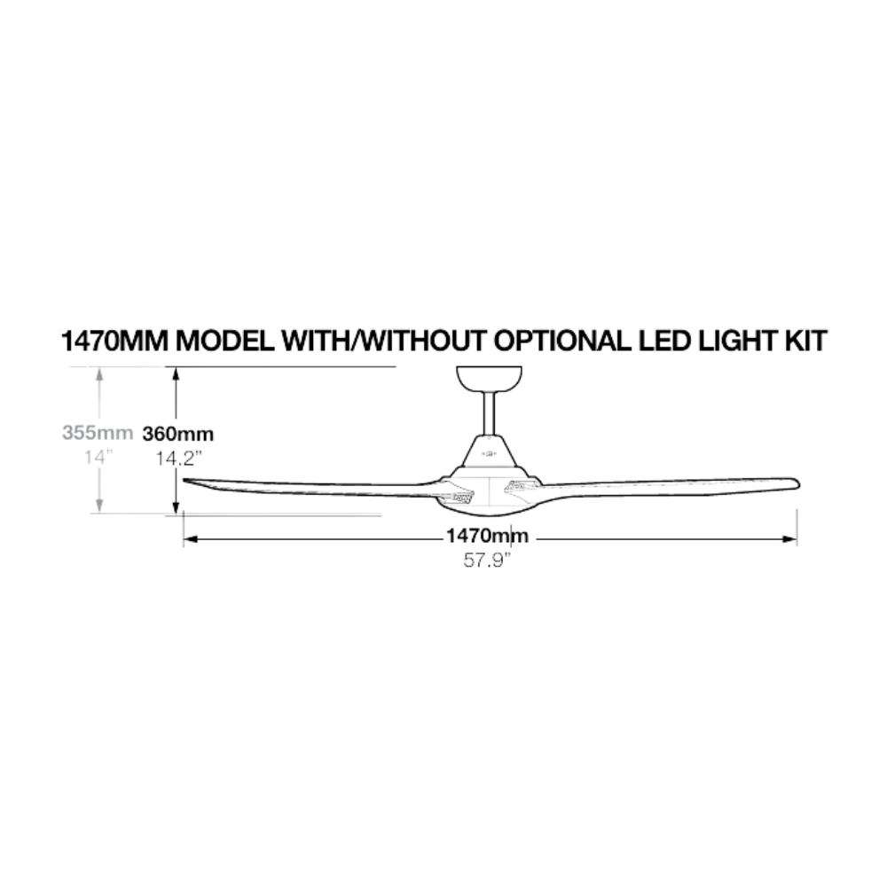 Fantech Flair DC 3 Blade Ceiling Fan - 1470MM (58" Inch) | Black | w/ Wall Switch & Remote Control