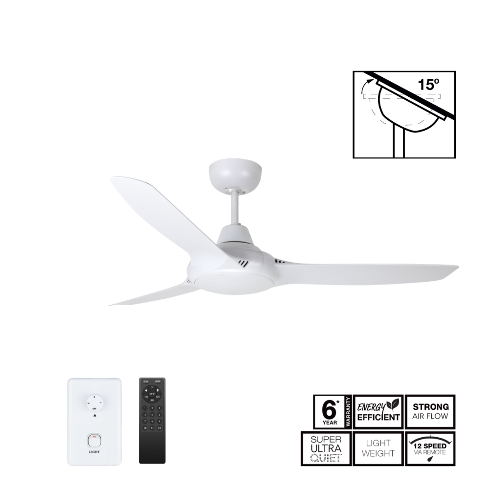 Fantech Flair DC 3 Blade Ceiling Fan - 900MM (36" Inch) | White | w/ Wall Switch & Remote Control