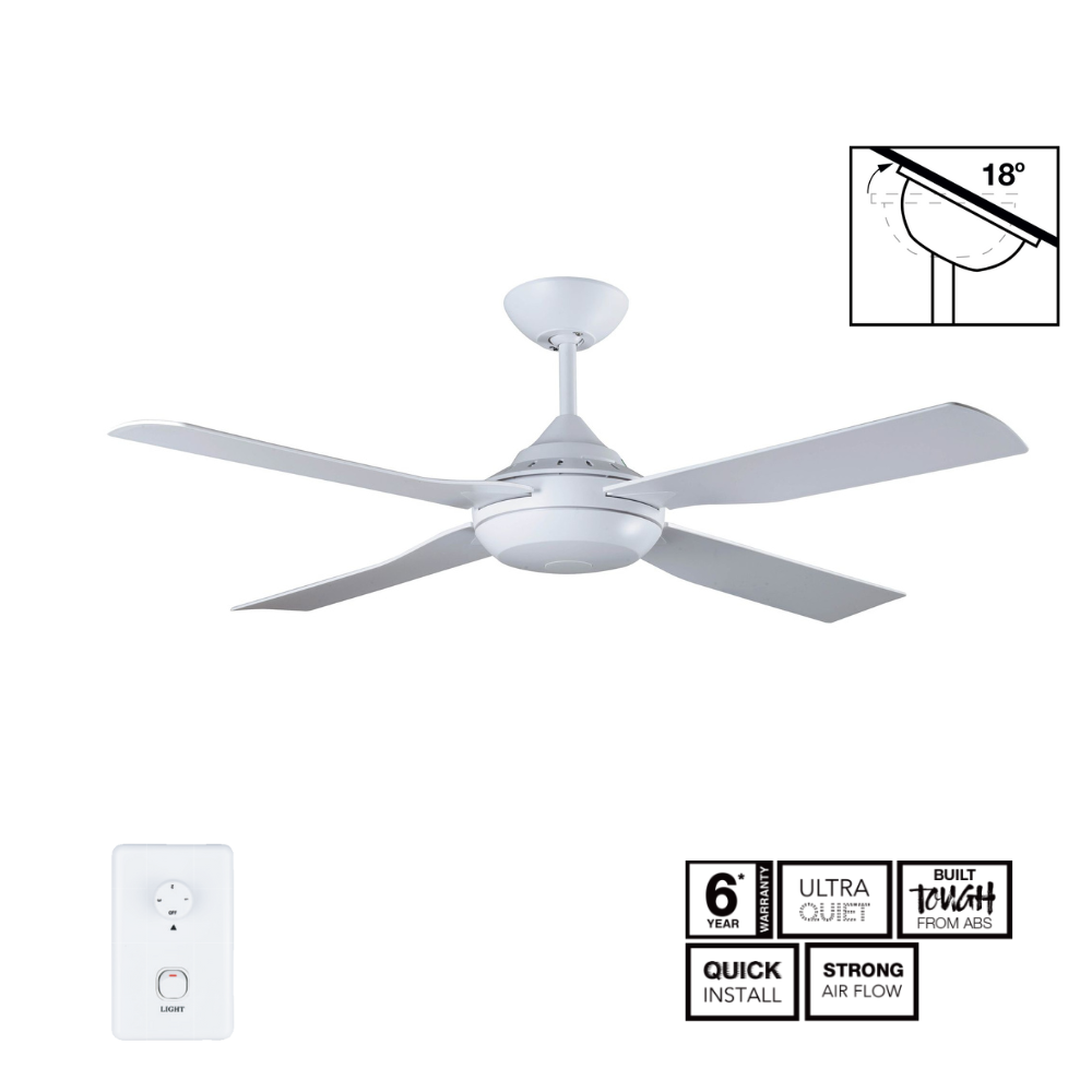 Fantech Quinton AC 4 Blade Ceiling Fan - 1320MM (52" Inch) | White | 3 Speed Wall Controller Included
