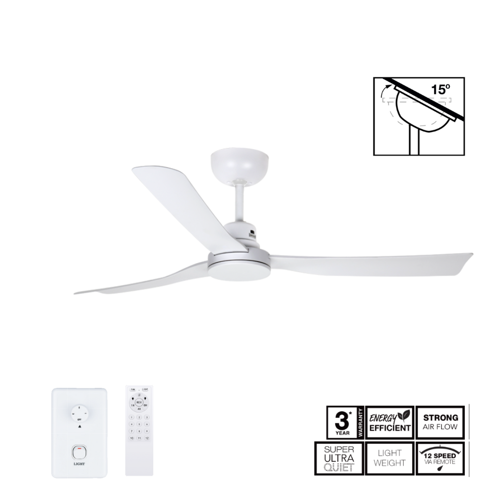 Fantech Scud DC 3 Blade Ceiling Fan - 1220MM (48" Inch) | White | w/ Wall Switch & Remote Control