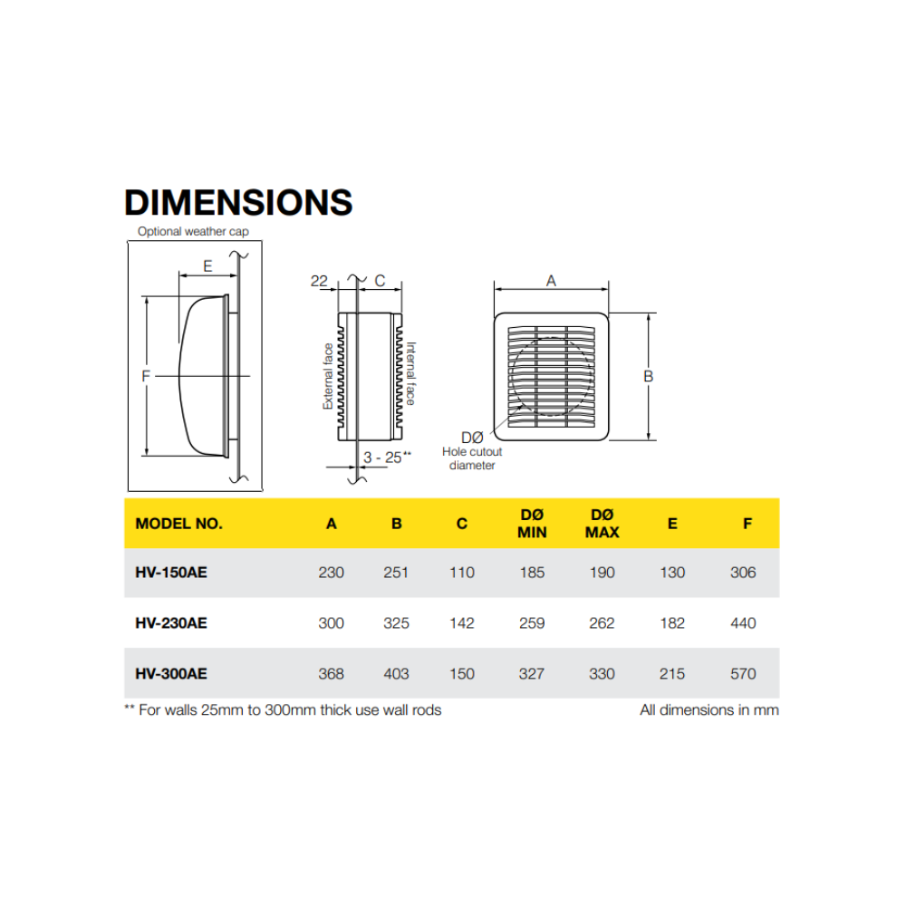 Fantech Stylvent Wall & Window Mounted Exhaust Fan - HV-230AE