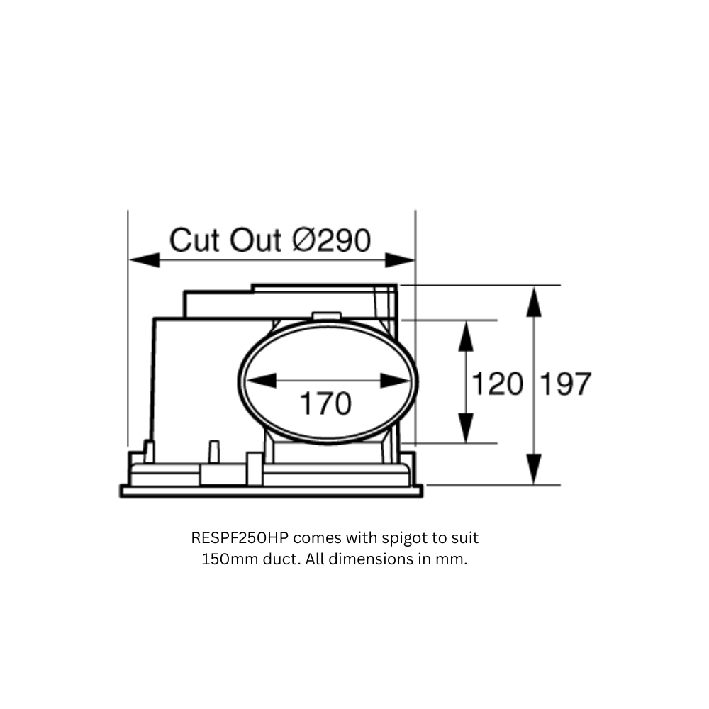 Fantech Ultra Quiet Ducted Ceiling Exhaust Fan Only - Rapid Response 250HP | 349 M3/H | 30W | IPX4