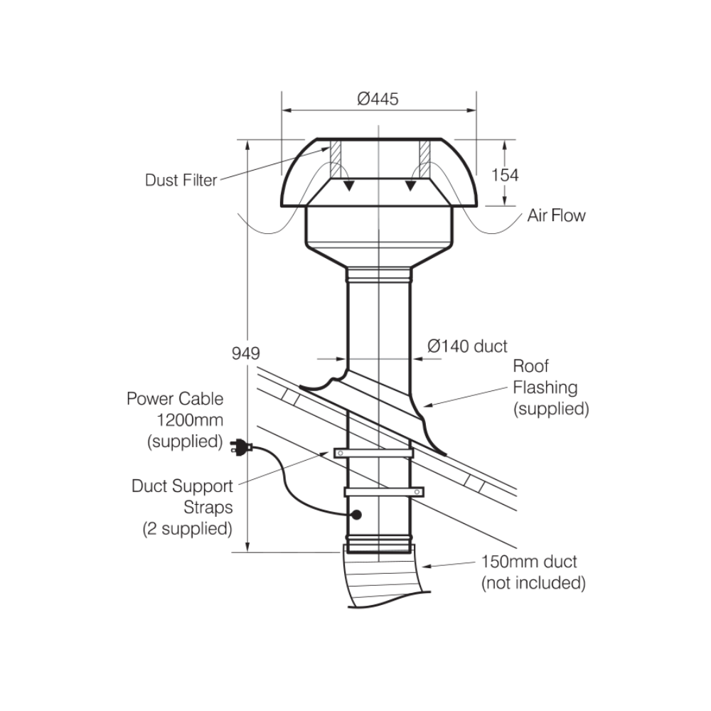 Fantech Ezifit Thru Roof Mounted Supply Air Fan - 150MM (6" Inch)