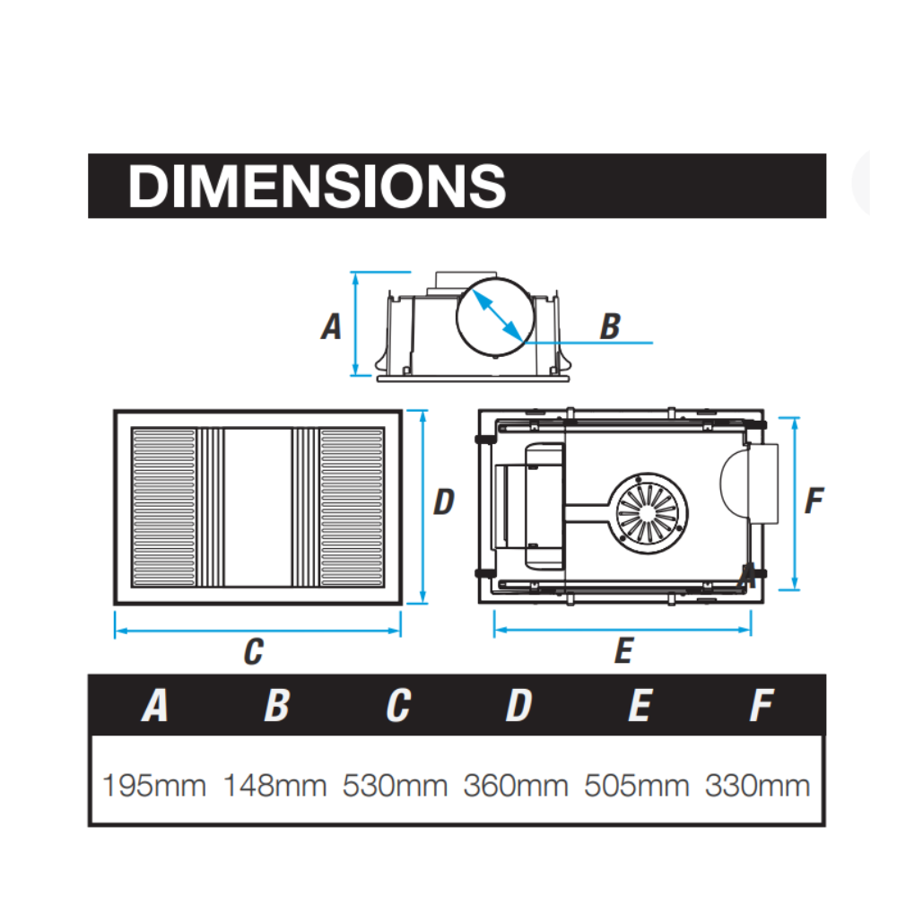 Ventair Airbus 3-in-1 Modern Slimline Low Profile Fascia - Heating | Exhaust Fan | LED Light