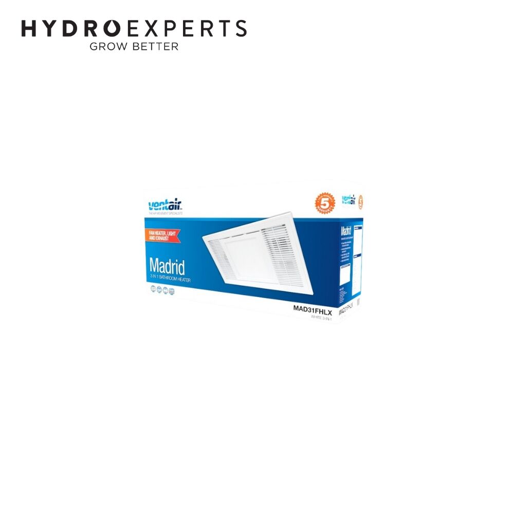 Ventair Madrid 3-in-1 - MAD31FHLX | White | Bathroom Heater | Exhaust Fan | LED Light