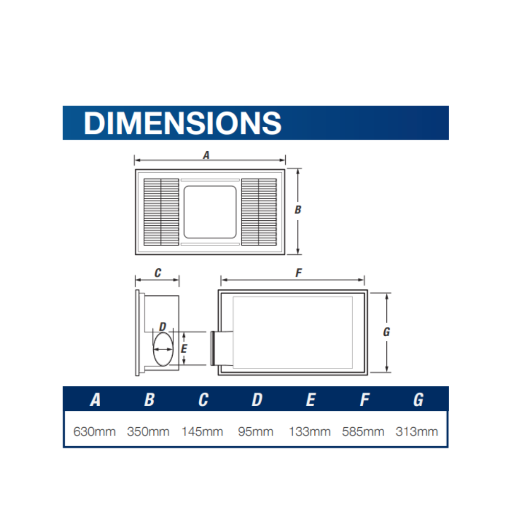 Ventair Madrid 3-in-1 - White | Bathroom Heater | Exhaust Fan | LED Light