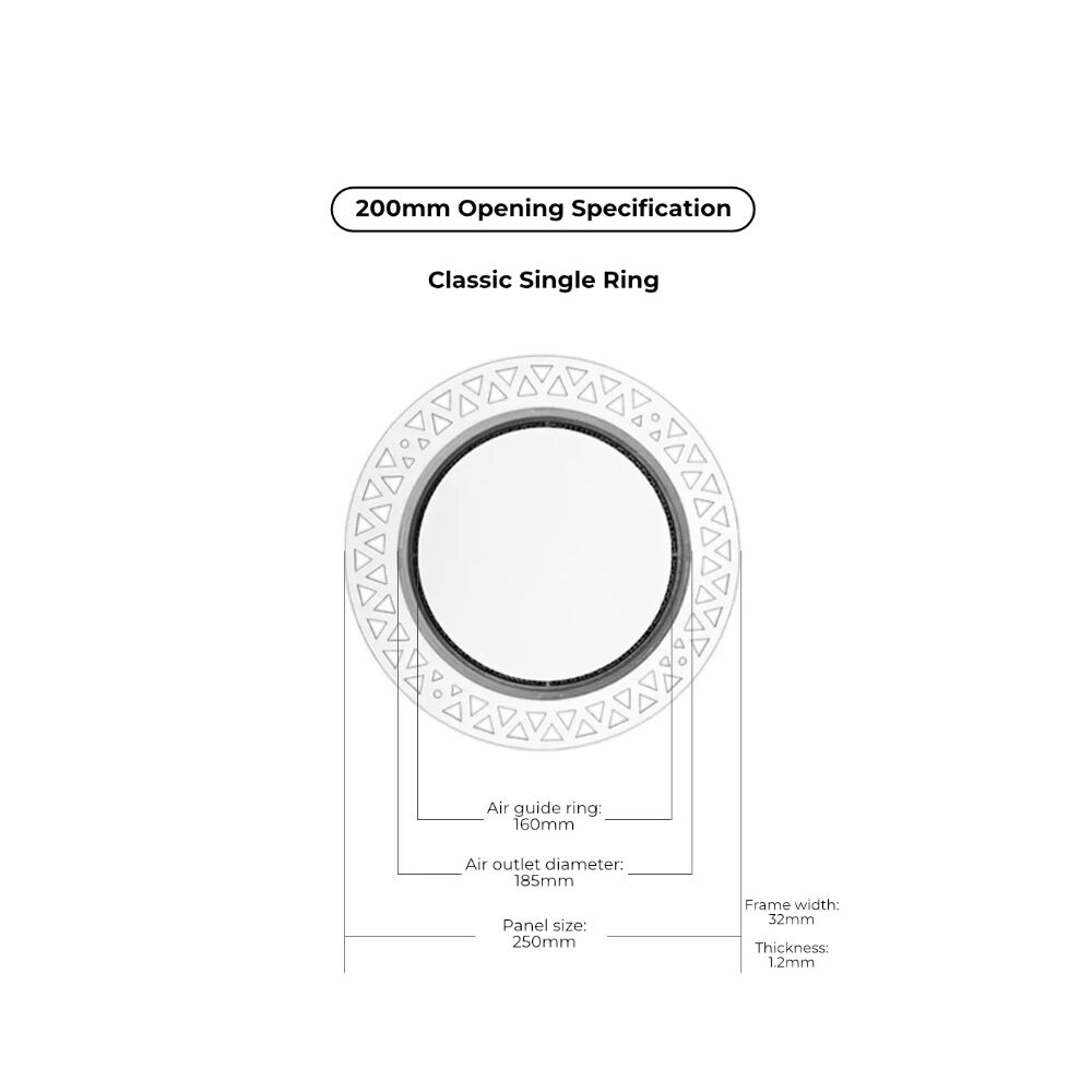 Round Ceiling Frameless White Air Diffuser - 200MM (8 Inch) | Paintable Air Vent