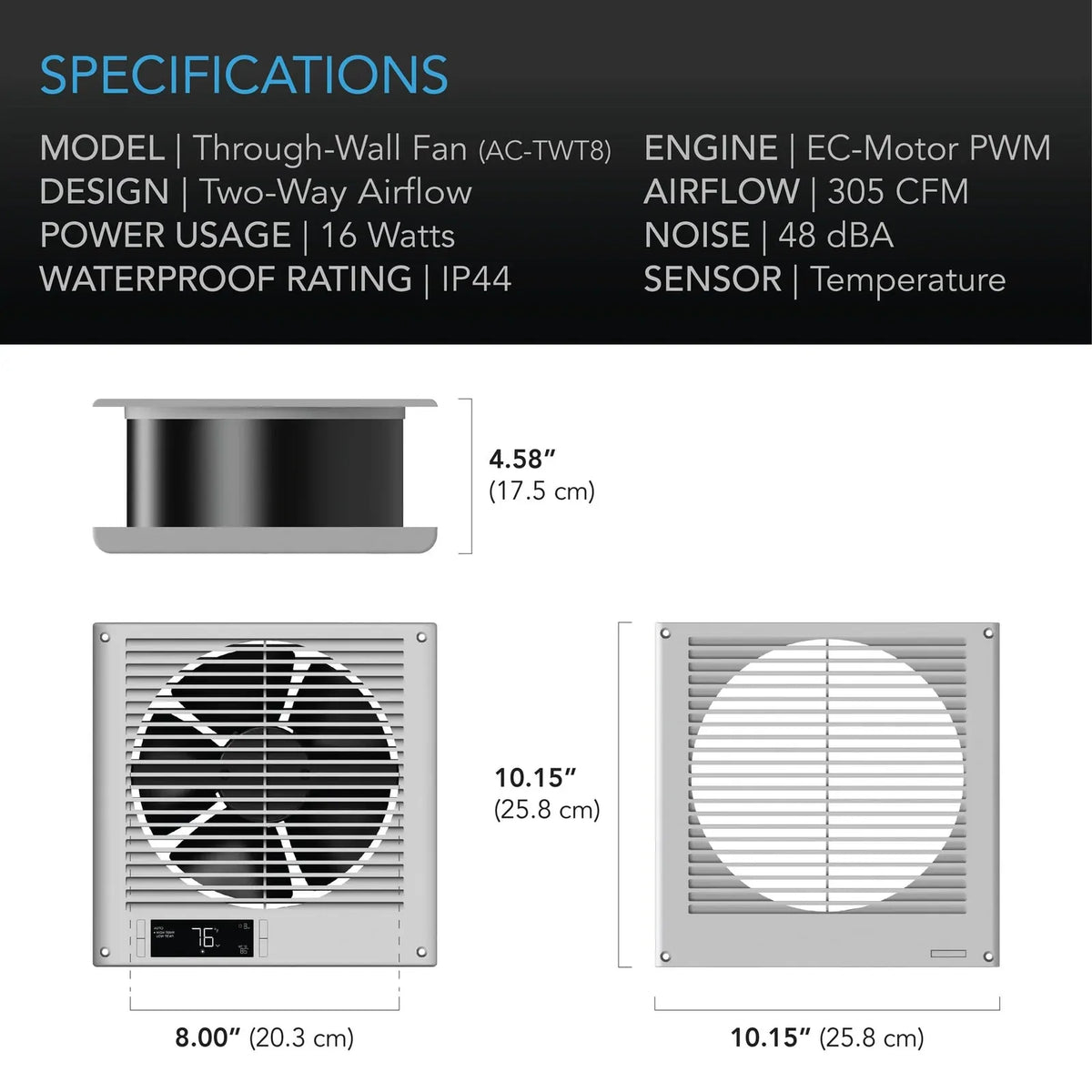 AC Infinity Room To Room EC Fan - 200MM (8" Inch) | w/ Thermostat & Timer