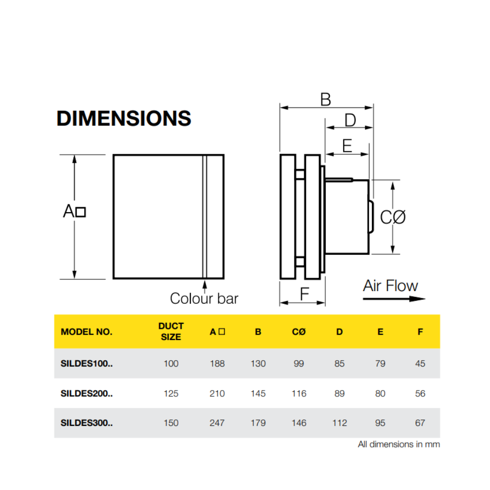 Fantech Silent 100 Design Wall/Ceiling Mounted Fan - White / Silver
