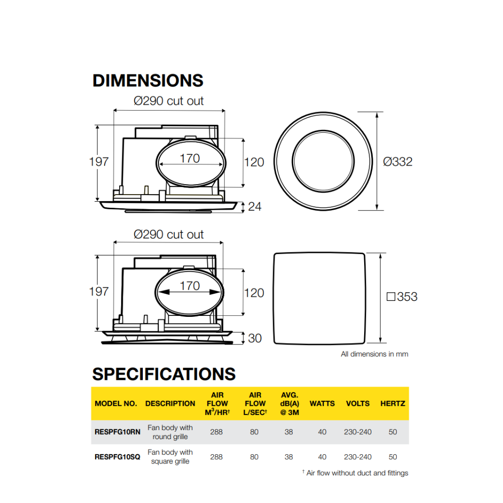 Fantech Rapid Response 250 Ducted Ceiling Exhaust Fan with Grille