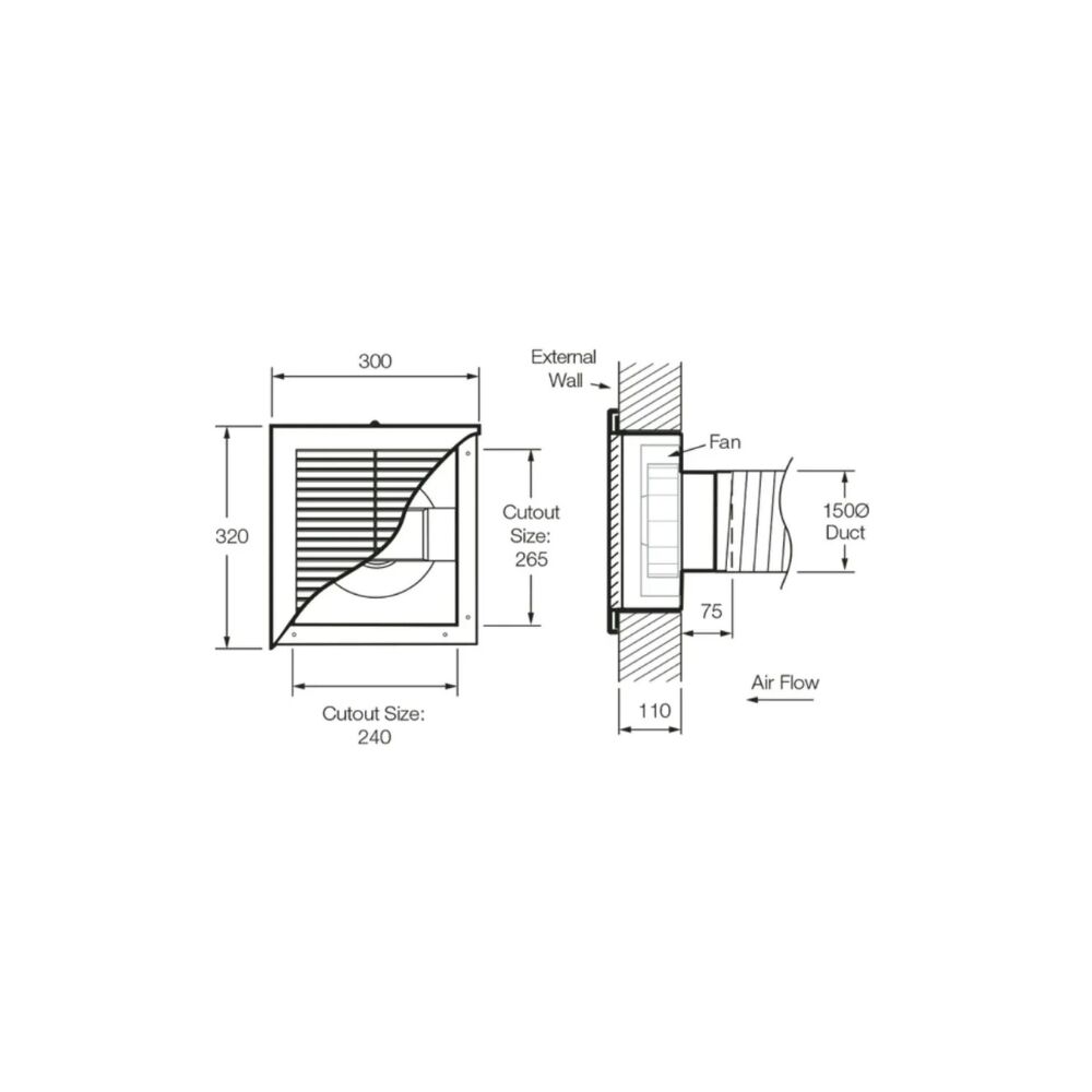 Fantech Trade Ezifit in-Wall External Wall Mounted Fan - 3 Speed