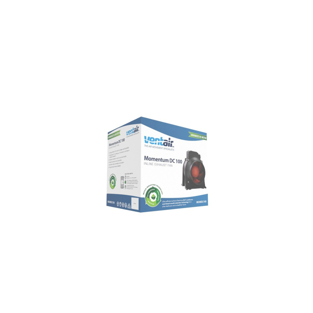 Ventair Momentum Inline DC Exhaust Fan - Inline 100 | 100MM (4" Inch) | w/ 10 Minute Run-On Timer