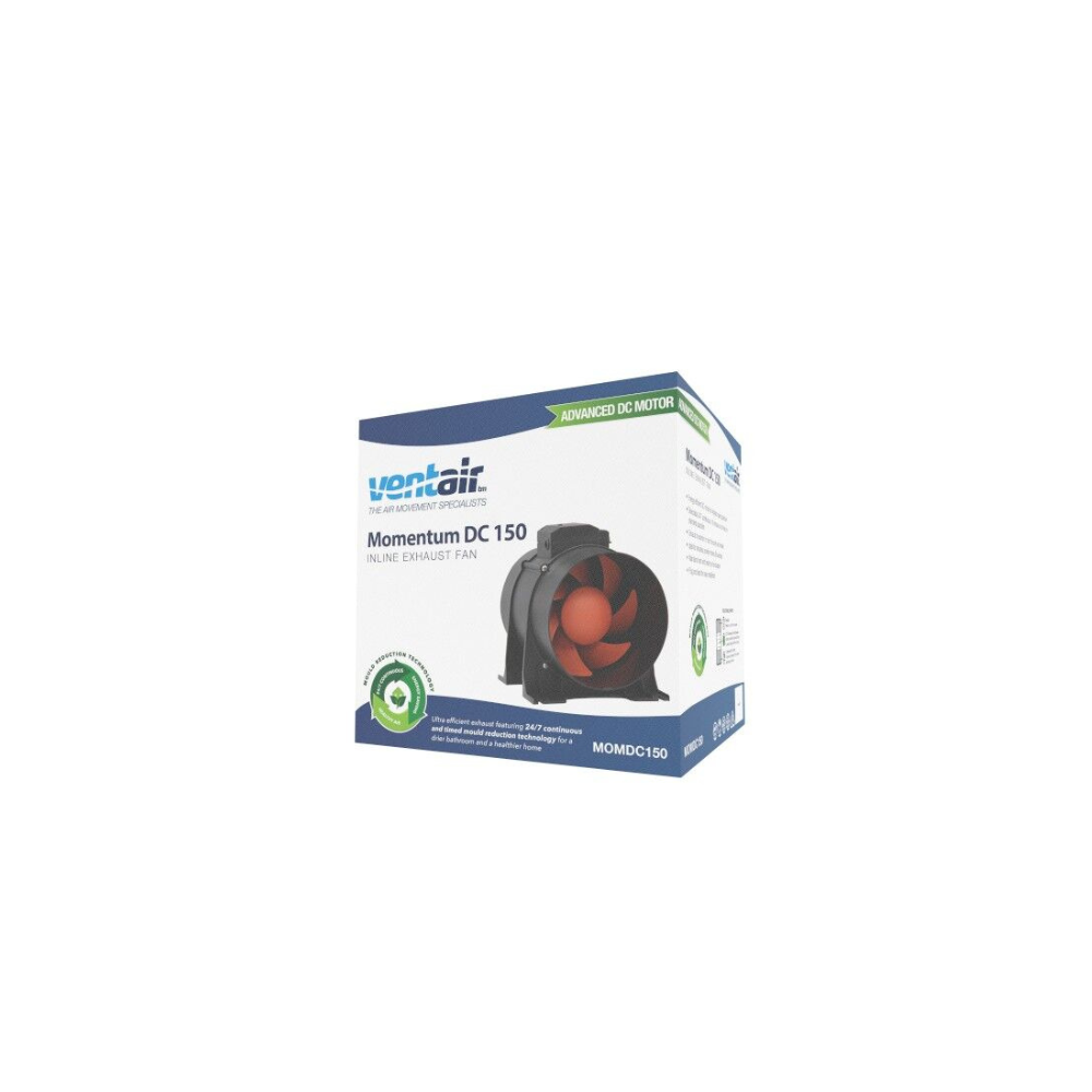 Ventair Momentum Inline DC Exhaust Fan - Inline 150 | 150MM (6" Inch) | w/ 10 Minute Run-On Timer