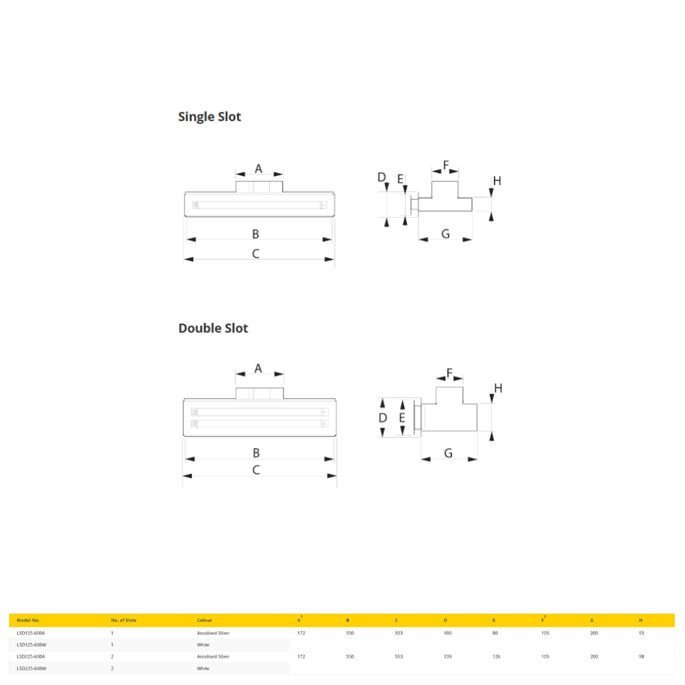 Fantech Single Slot Linear Slot Grille - Anodised Silver / White | 150MM | Cut Out Size 525MM x 50MM