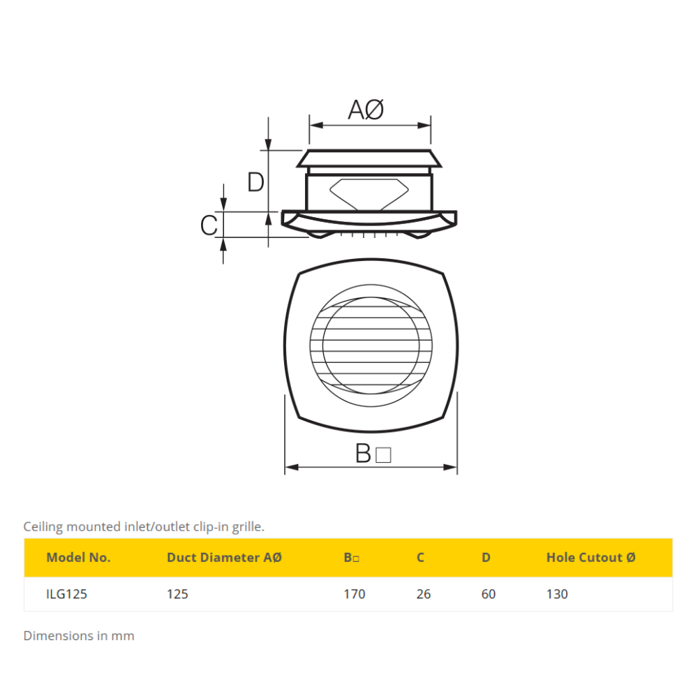Fantech ILG Ceiling Mounted Inlet Grille - ILG125 | 125MM (5" Inch)