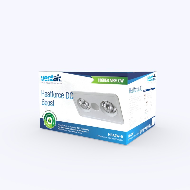 Ventair Heatforce DC Boost 3-in-1 Bathroom Unit - 2 Heat Lamps / 4 Heat Lamps | LED Light | Exhaust Fan