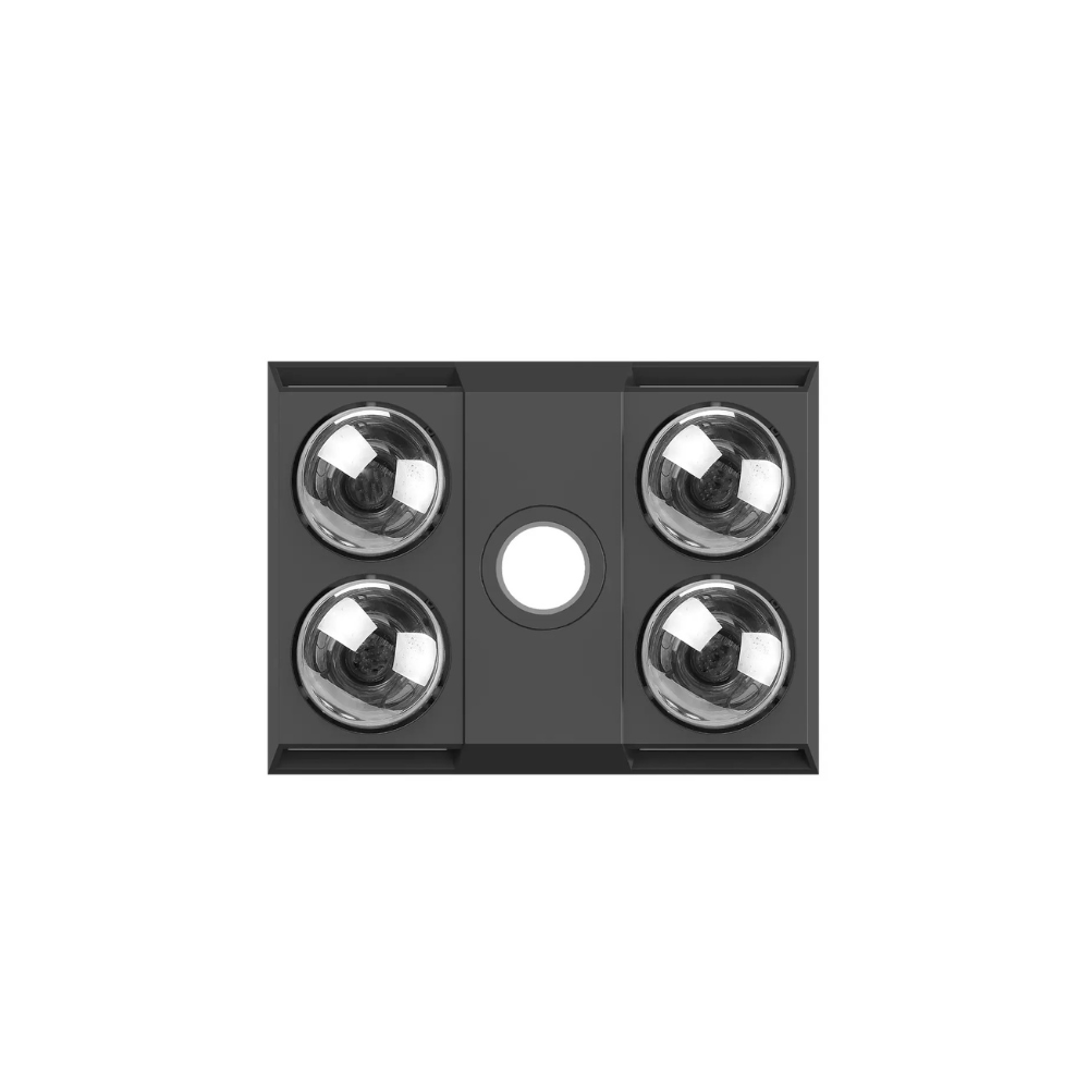 Manrose Sierra 4 - Black | 3-in-1 Bathroom Tri-Colour LED Light | Exhaust Fan | 4 x 275W Heat Lamps