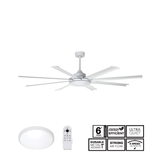 Fantech Atmos DC 8 Blade Ceiling Fan w/ 33W LED Light Kit - 2340MM (92" Inch) | White | 8 Speed Remote Control