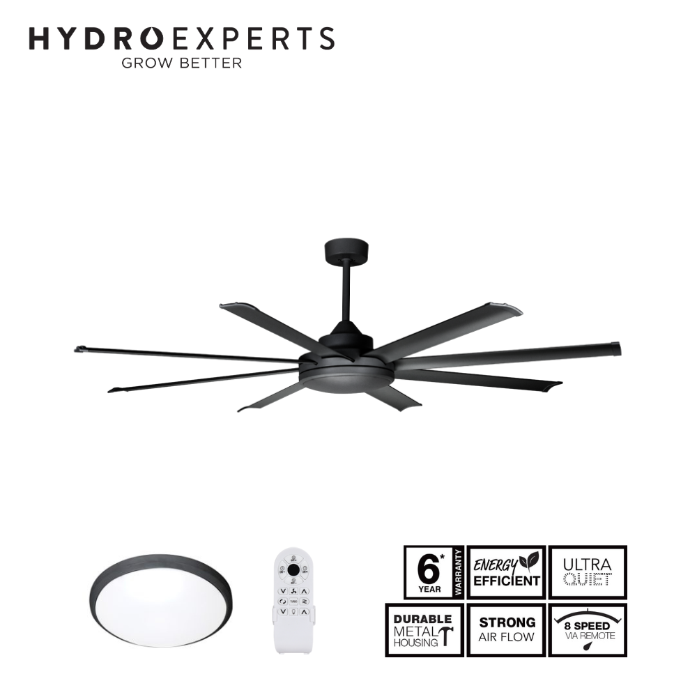 Fantech Atmos DC 8 Blade Ceiling Fan w/ 33W LED Light Kit - 2080MM (82" Inch) | Black | 8 Speed Remote Control