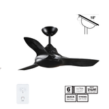 Fantech Flair AC 3 Blade Ceiling Fan - 900MM (36" Inch) | Black | 3 Speed Wall Controller Included