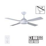 Fantech Quinton AC 4 Blade Ceiling Fan - 1320MM (52" Inch) | White | 3 Speed Wall Controller Included