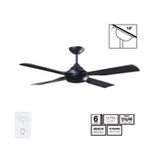 Fantech Quinton AC 4 Blade Ceiling Fan w/ 18W LED Light - 1320MM (52" Inch) | Black | 3 Speed Wall Controller Included