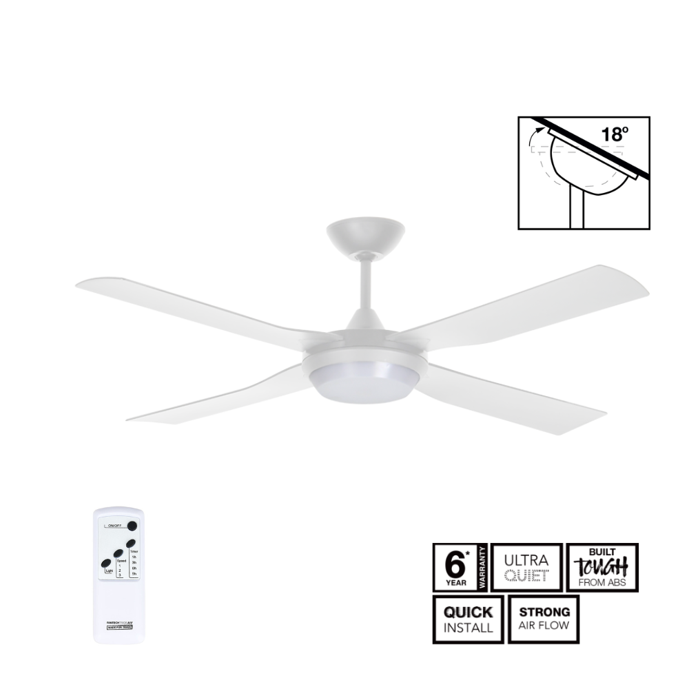 Fantech Cavalier DC 4 Blade Ceiling Fan w/ 20W LED Light - 1220MM (48" Inch) | White | 6 Speed Remote Control