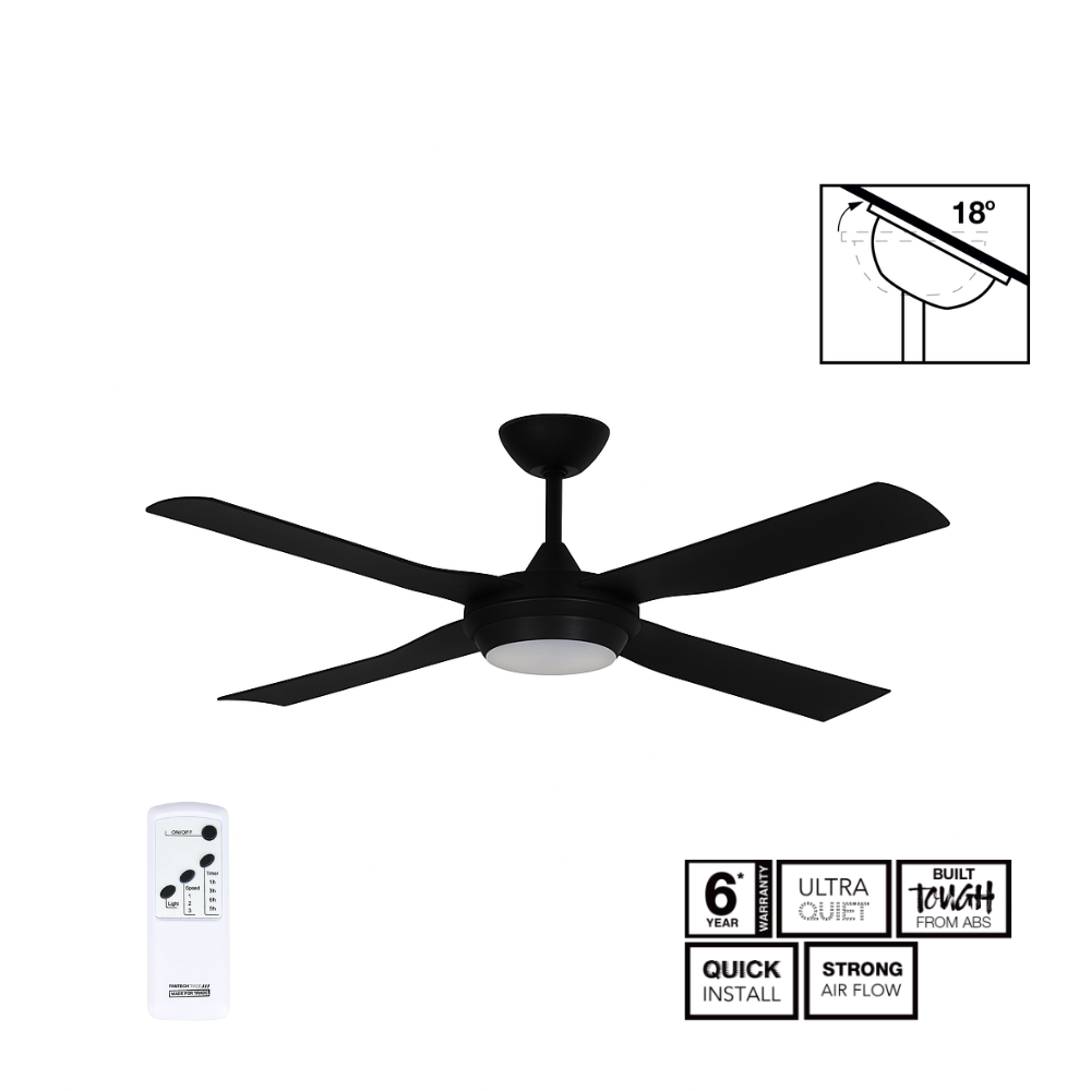 Fantech Cavalier DC 4 Blade Ceiling Fan w/ 20W LED Light - 1220MM (48" Inch) | Black | 6 Speed Remote Control
