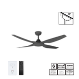Fantech Quinton DC 4 Blade Ceiling Fan  - 1220MM (48" Inch) | Black | w/ Wall Switch & Remote Control