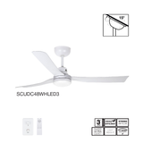 Fantech Scud DC 3 Blade Ceiling Fan w/ 16W LED Light - 1220MM (48" Inch) | White | w/ Wall Switch & Remote Control