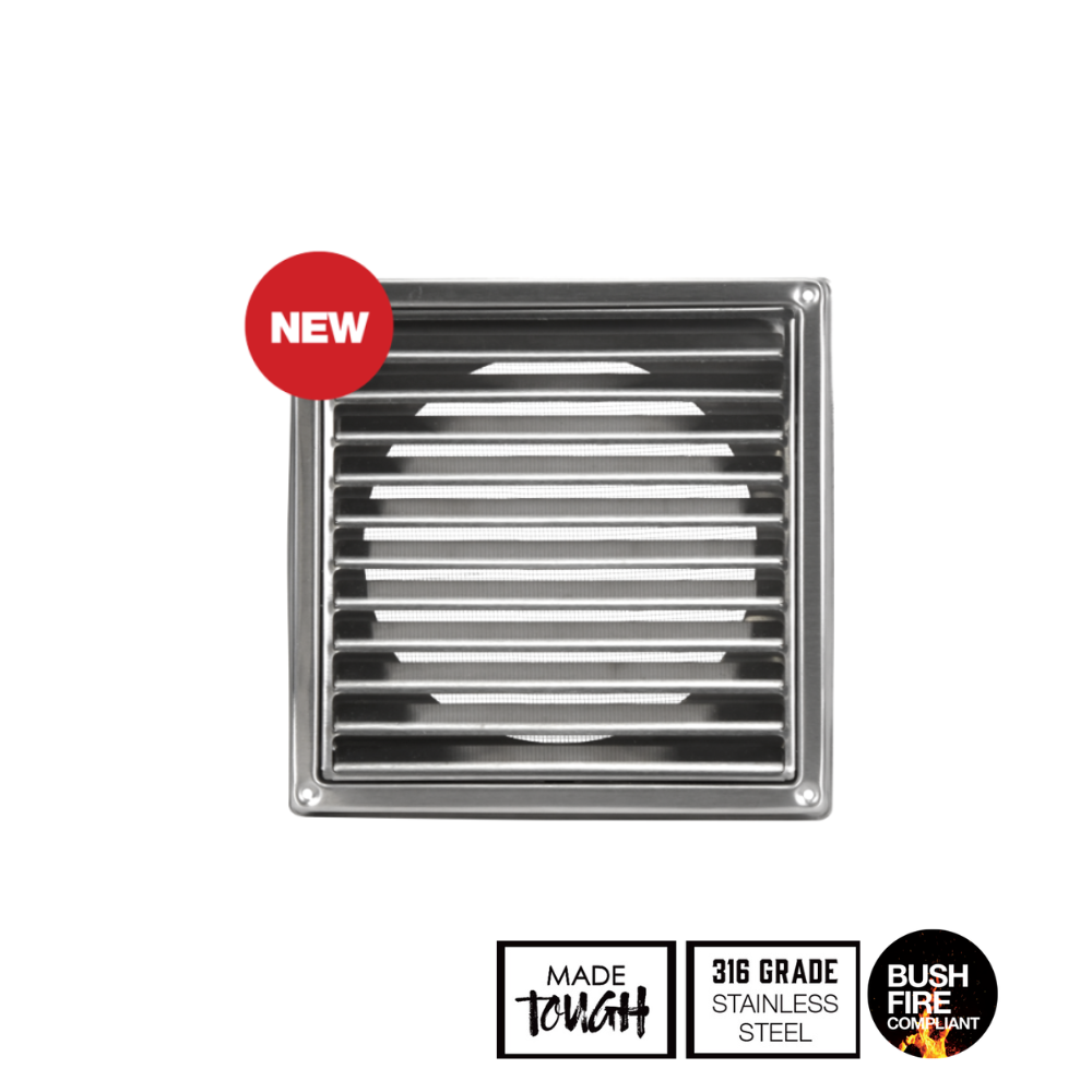 Fantech EFLSS External Fixed Louvre Grille - 100MM / 125MM / 150MM / 160MM / 200MM | 316 Stainless Steel | BAL-40