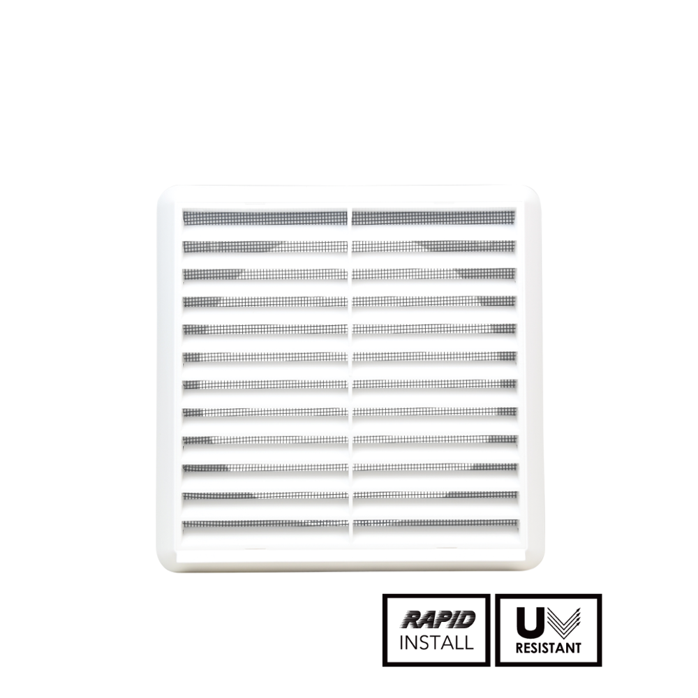 Fantech Plastic Fixed Louvre White Grille | w/ Flywire Mesh | UV Resistant PVC