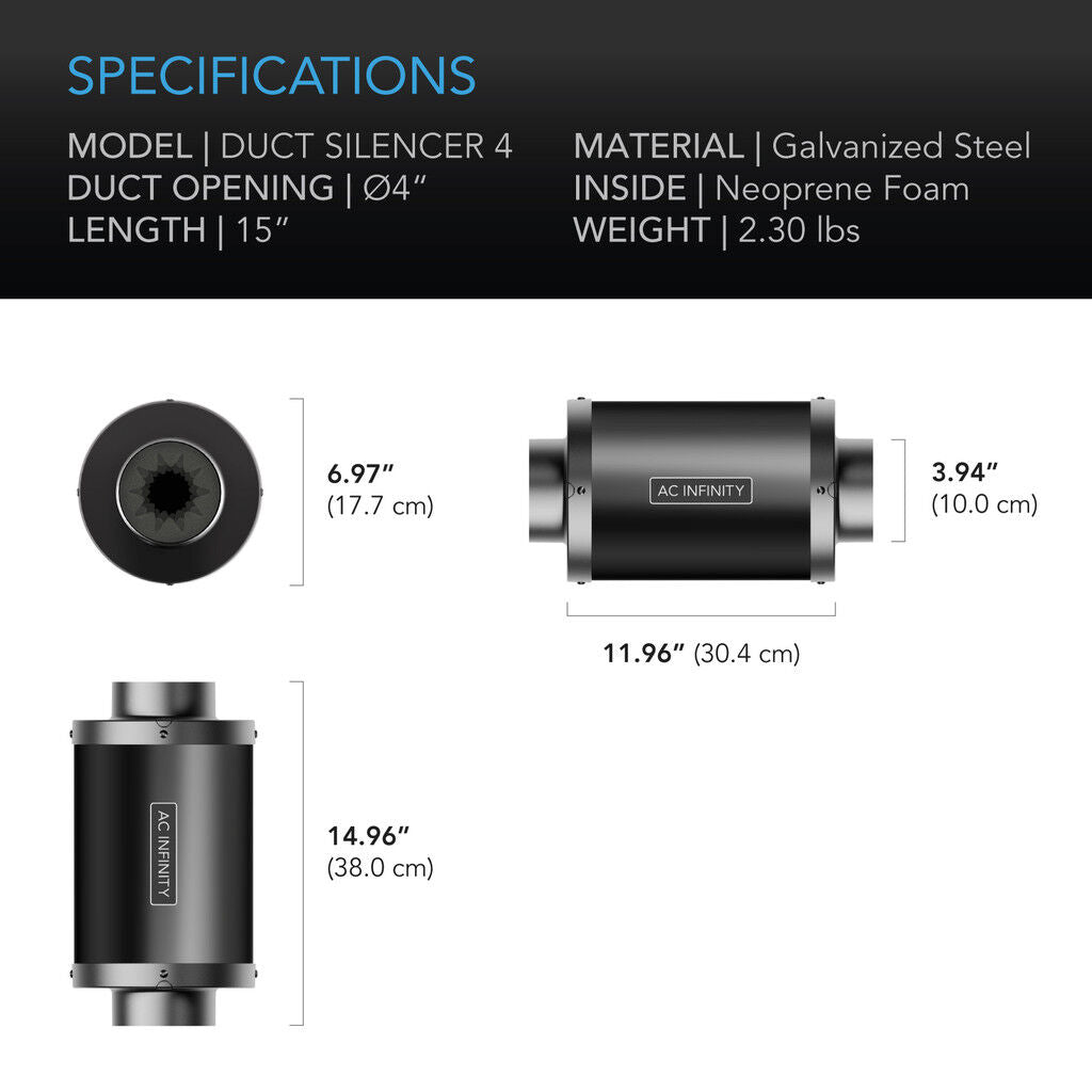 AC Infinity Inline Duct Silencer - 100MM (4" inch)