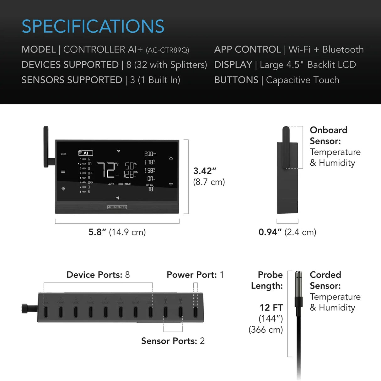 AC Infinity Environmental Controller - Controller AI+ | AI Powered | Dual Zone | WiFi App Control