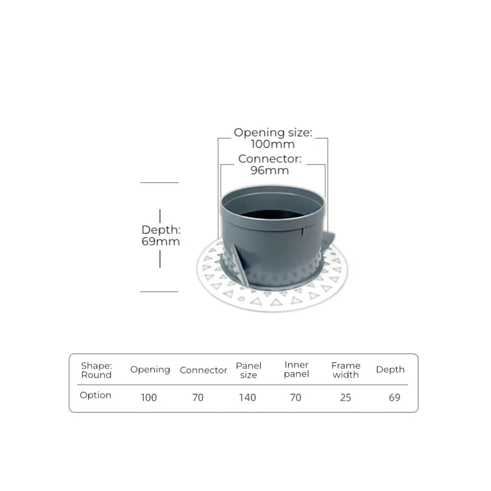 Round Ceiling Frameless White Air Diffuser - 100MM (4 Inch) | Paintable Air Vent