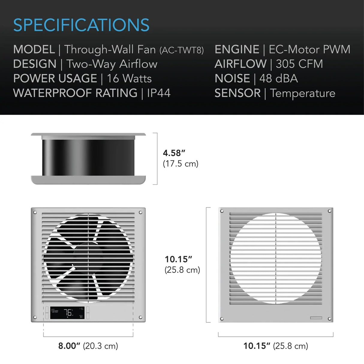 AC Infinity Room To Room EC Fan - 200MM (8" Inch) | w/ Thermostat & Timer