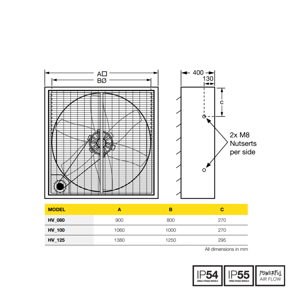 Fantech High Volume Galvanised Steel Wall Fan -  HVE100 | 1000MM | 1 Phase | w/ Backdraft Dampers