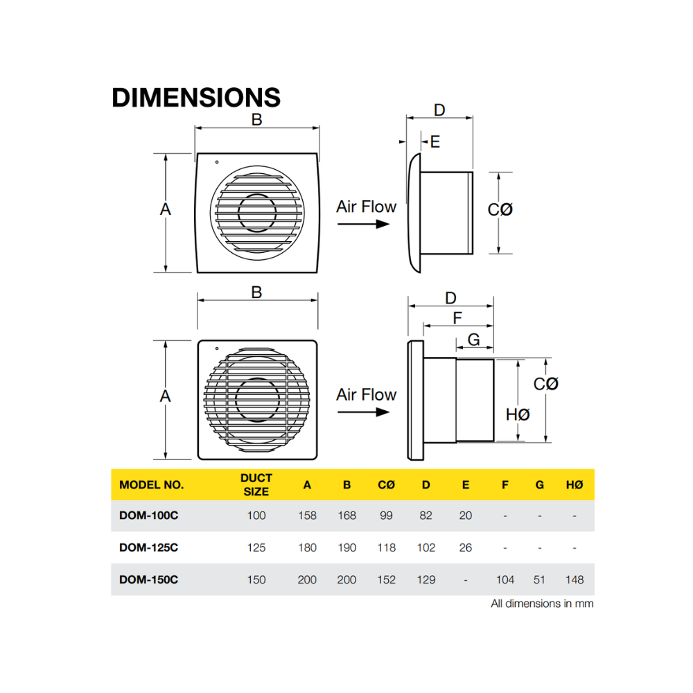 Fantech Dom Wall Mounted Exhaust Fan - 150MM (6" Inch) | DOM-150C