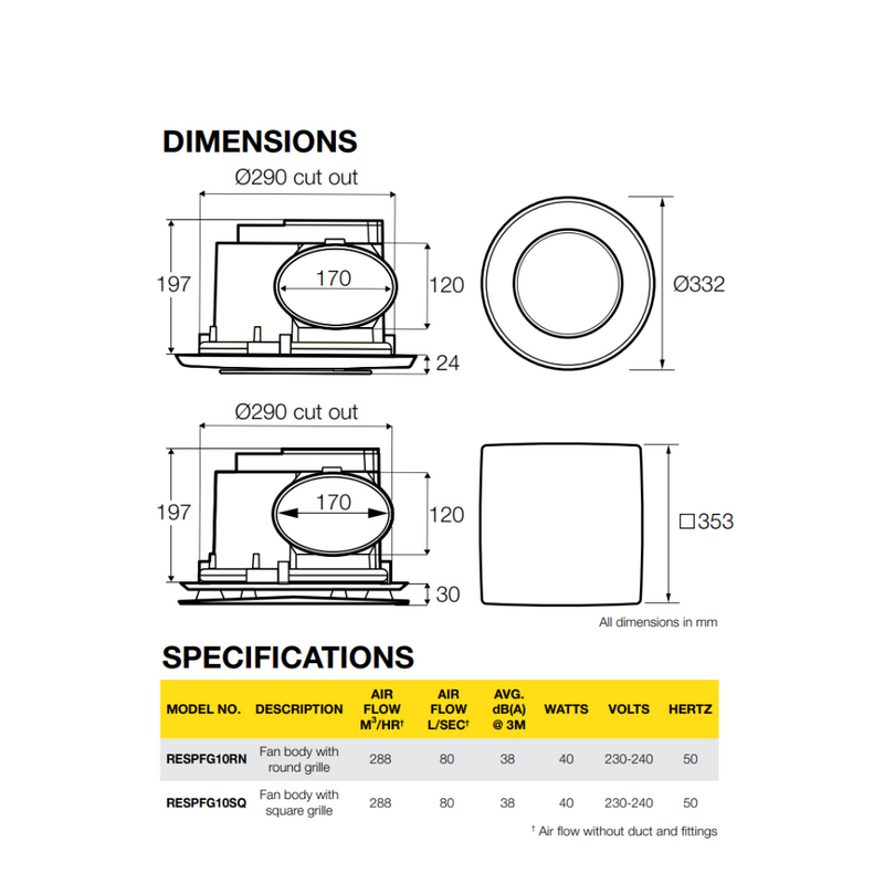 Fantech Rapid Response 250mm Ceiling Exhaust Fan 288m3/h