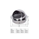 304 Stainless Steel External Wall Dome Grille / Vent - 100MM / 150MM / 200MM